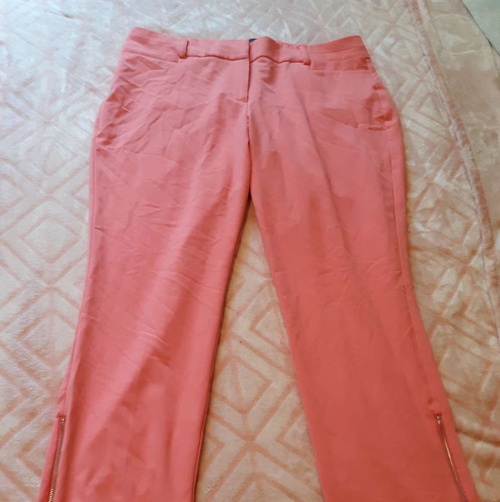 Pink Dress Pants with Silver Zipper Details